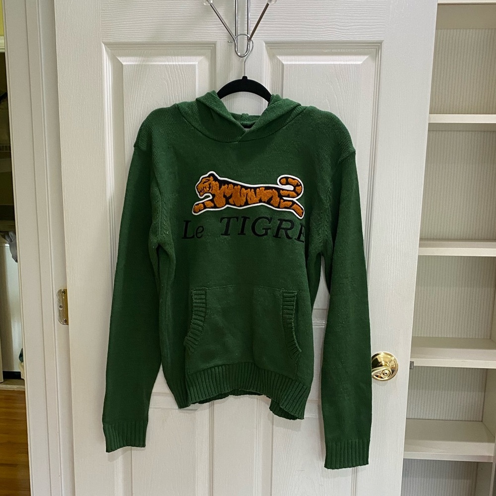 green Knit Sweater with Hoodie